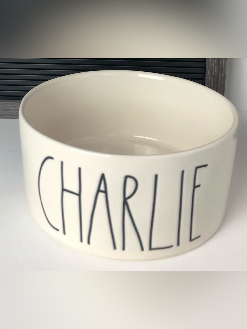 Rae Dunn White Ceramic Pet/Dog Bowl with Black Lettering - CHARLIE